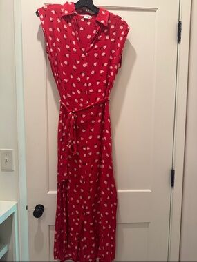Billabong Red Printed Maxi Dress with White Leaf Motif
